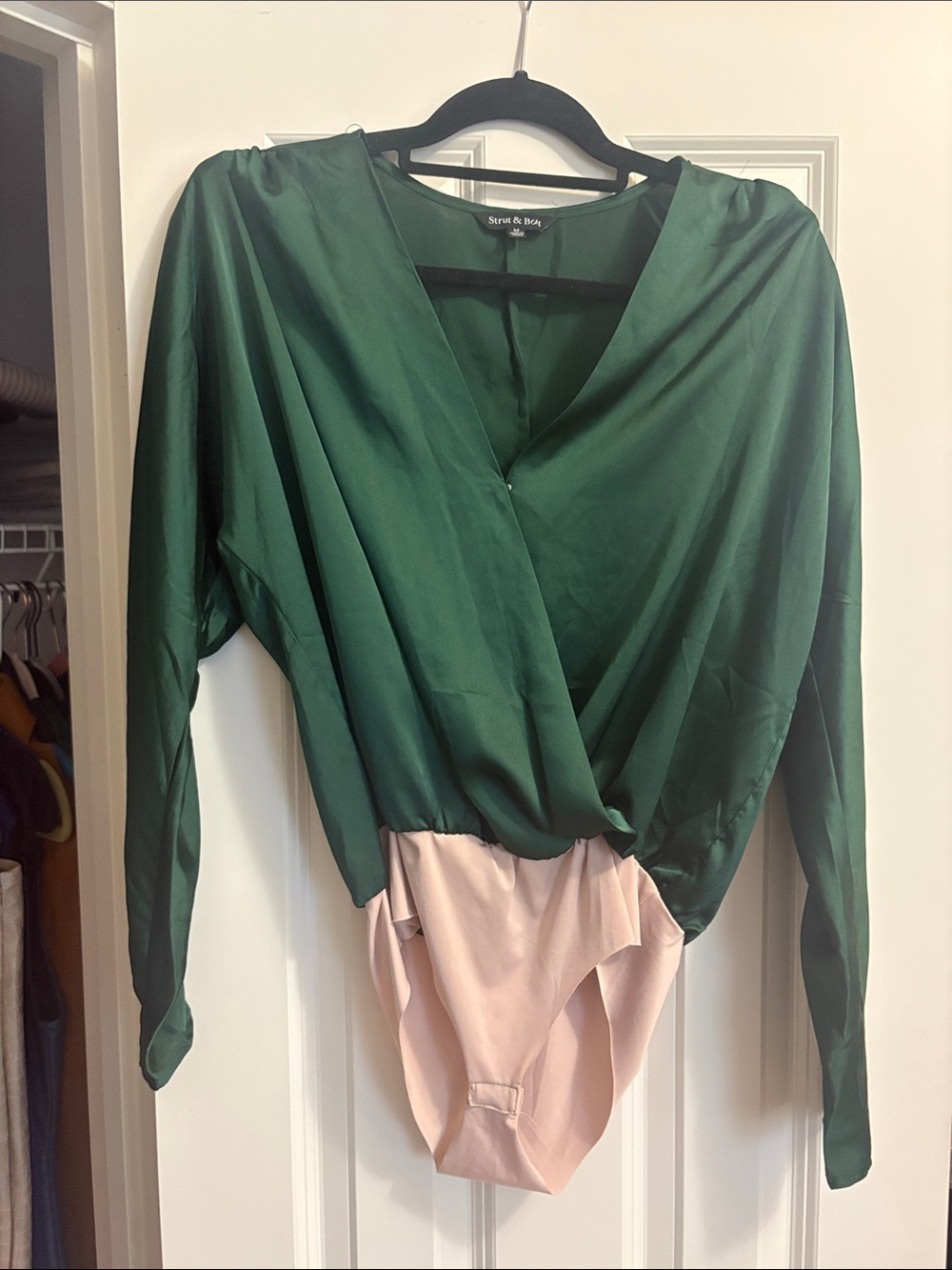 Scarlett & Jo Emerald Green Satin Wrap Bodysuit